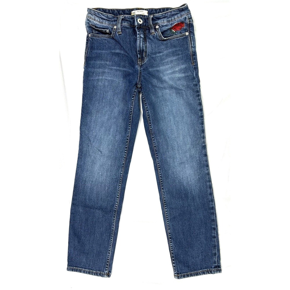 Free People Rose Embroidered Straight Leg Jeans Blue Denim‎ W28 Floral 61855